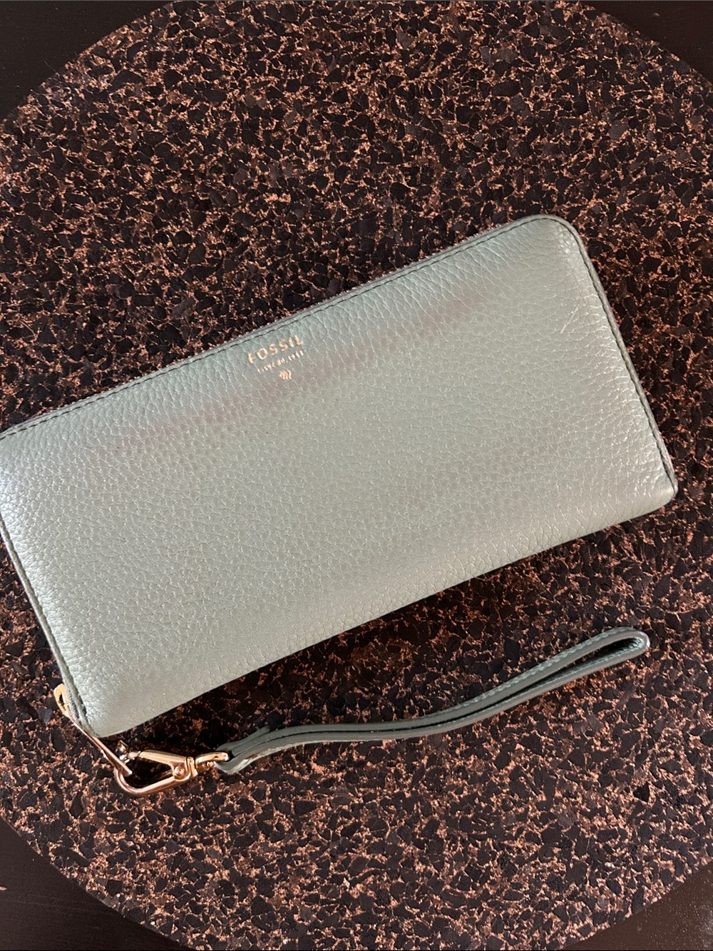 Fossil Sage Green Leather Wristlet with Detachable Strap